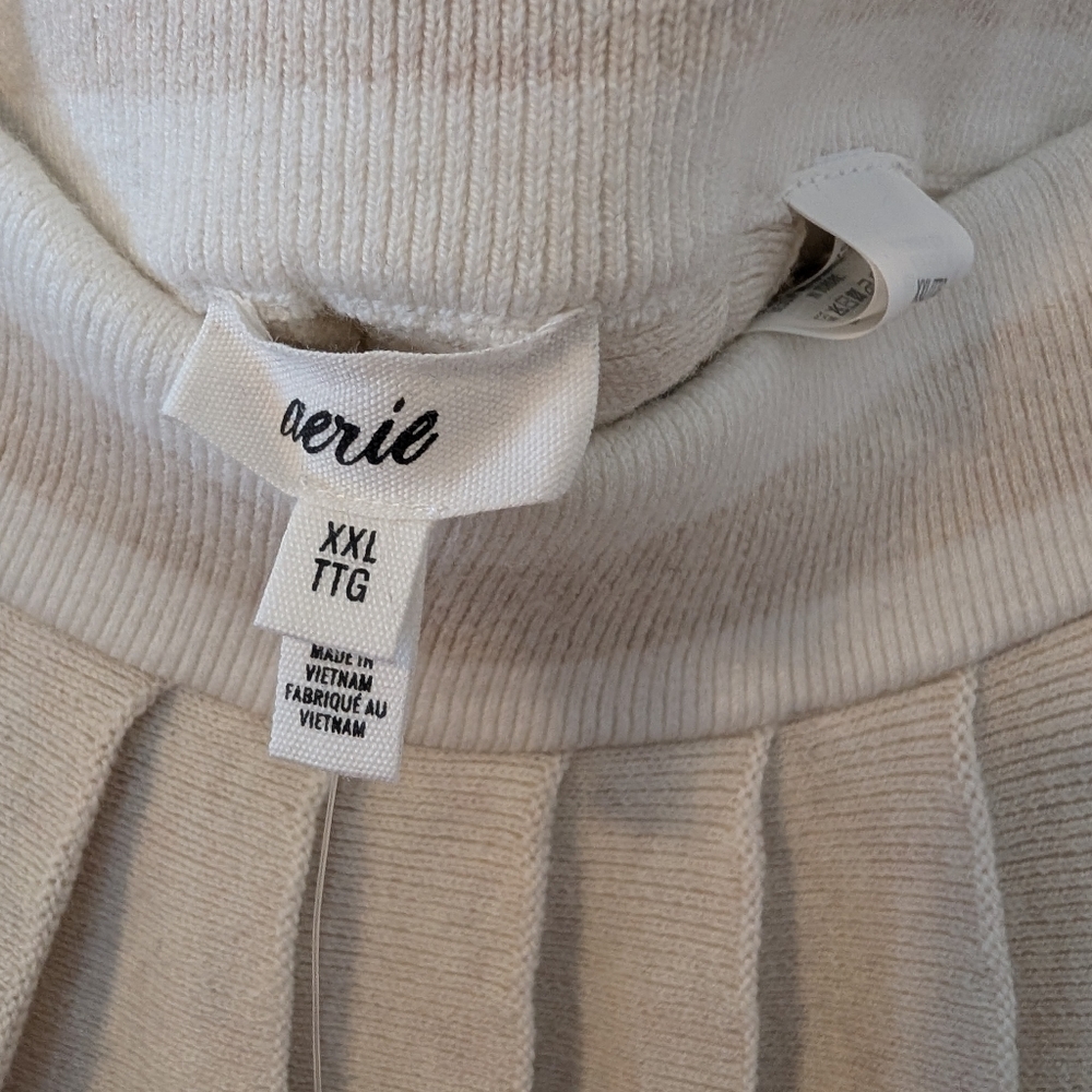 AERIE Pleated Mini Skirt Sweater Material Beige with White Striped Waist XXL NWT - Picture 11 of 16